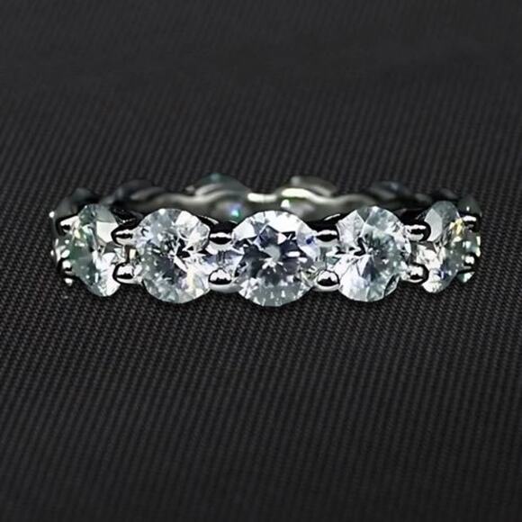 Round Moissanite Wedding Ring Full Eternity Band Stackable Tennis 9 NWT - Picture 1 of 12